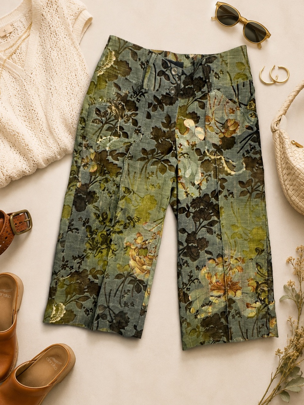Cartise Floral Velvet Texture Cropped Wide Leg Pants US 2 Canada 4 Tapestry Boho